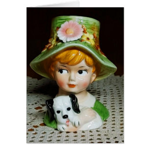 Redhead Child & Puppy Little Girl Lady Head Vase