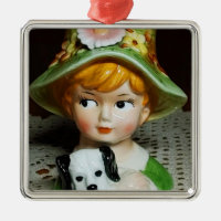 Redhead Child & Puppy Little Girl Lady Head Vase