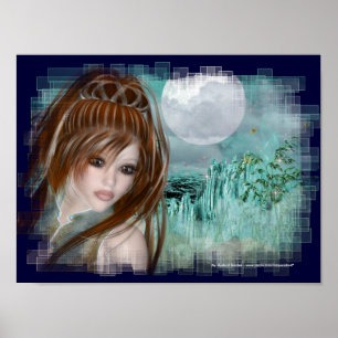 Redhead Elf & Blue Glass Night Fantasy Poster