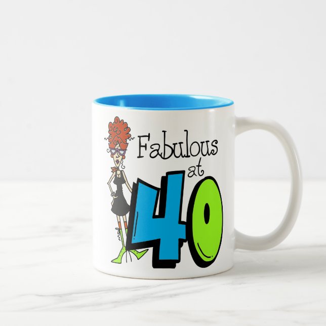 Redhead Fabulous at 40 Birthday Two-Tone Coffee Mug (Right)