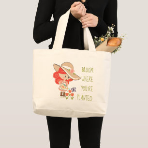 Redhead Gardening Girl Bloom Where You're Planted Large Tote Bag