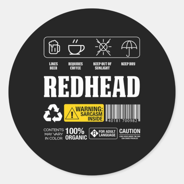 Redhead Ginger Freckles Redheads Red Hair Gift Classic Round Sticker (Front)