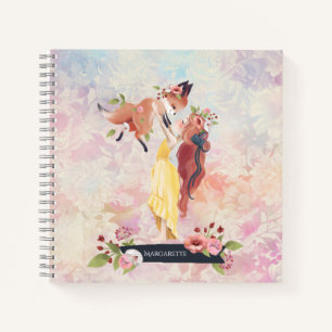 Redhead Girl & Baby Fox Illustration Daily Diary Notebook