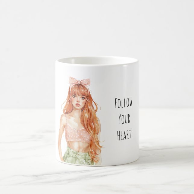 Redhead Girl Pink Bow Coffee Mug (Center)