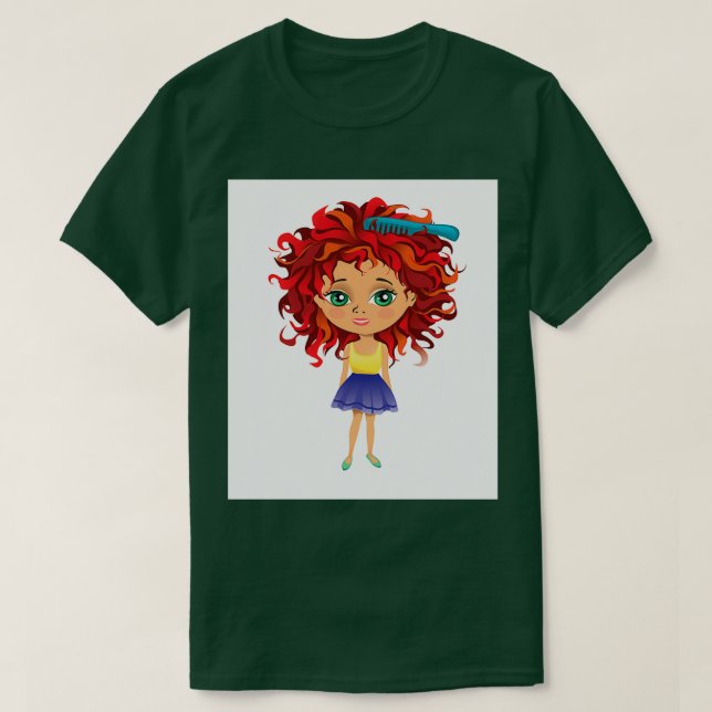 Redhead girl standing with hair brush T-Shirt (Design Front)