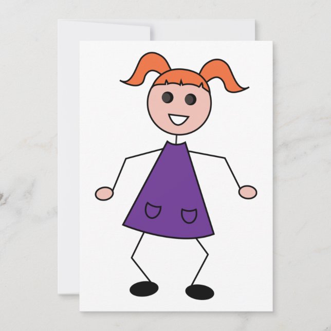 Redhead Girl Stick Figure in Purple Dress Invitation (Front)