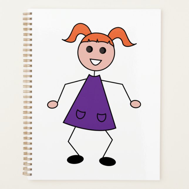 Redhead Girl Stick Figure in Purple Dress Planner (Front)