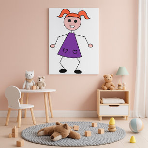 Redhead Girl Stick Figure in Purple Dress Poster