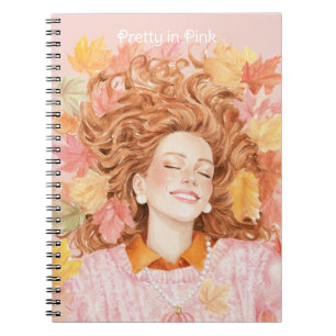 Redhead Green Yellow Pink Leaves Notebook