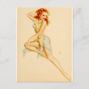 Redhead Hawaiian Costume Pin Up Postcard