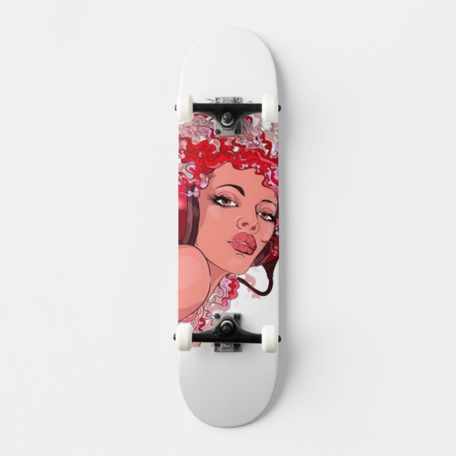 Redhead in Headphones Skateboard (Front)