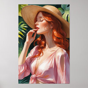 Redhead in Pink - Tropical Vibe Poster