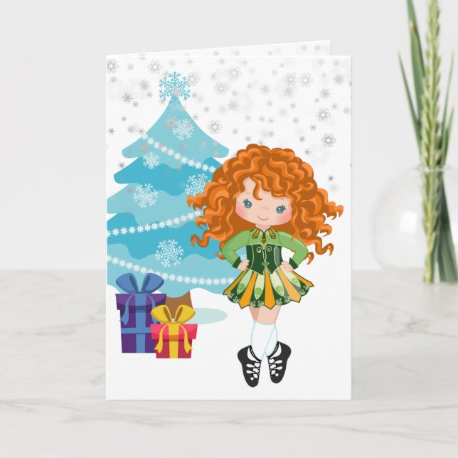 Redhead Irish Dancer Winter Christmas Holiday Card (Front)