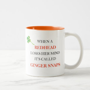 Redhead Loses Mind Ginger Snaps Shamrock Funny Two-Tone Coffee Mug