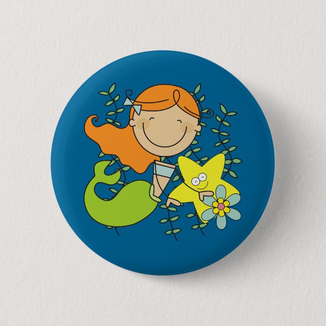 Redhead Mermaid 6 Cm Round Badge (Front)