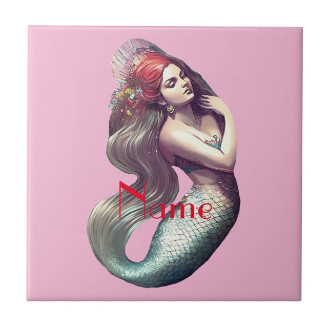 Redhead Mermaid Beauty Thunder_Cove Ceramic Tile (Front)