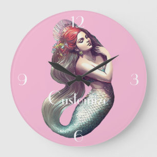 Redhead Mermaid Beauty Thunder_Cove Large Clock