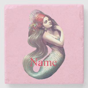 Redhead Mermaid Beauty Thunder_Cove  Stone Coaster