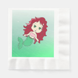 Redhead Mermaid Coral Birthday Paper Napkins