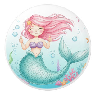 Redhead Mermaid Girls Room Beach House decor Ceramic Knob