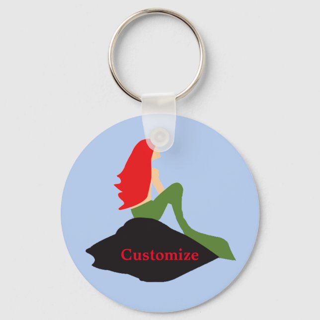 Redhead Mermaid Sitting Thunder_Cove  Key Ring (Front)