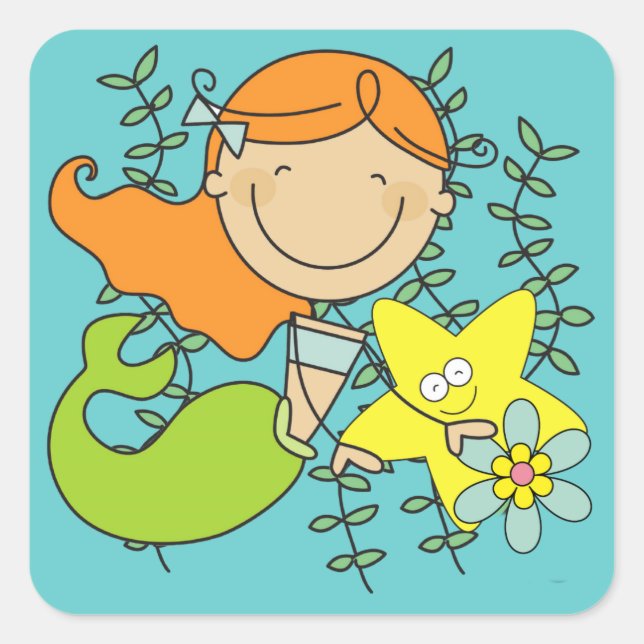 Redhead Mermaid Square Sticker (Front)