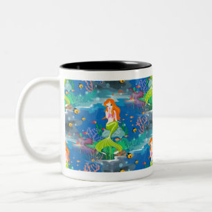 redhead mermaid Two-Tone coffee mug