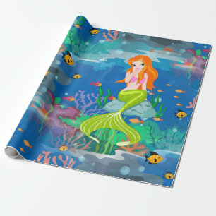 redhead mermaid wrapping paper