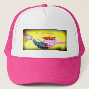 redhead mosaic mermaid trucker hat