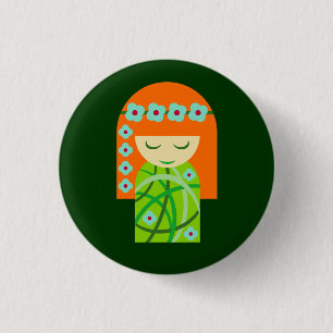 Redhead Nature Girl Wearing A Flower Crown 3 Cm Round Badge