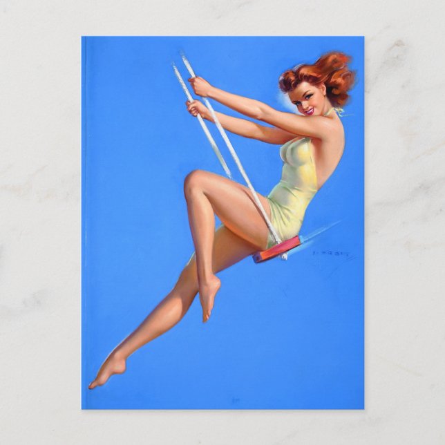 Redhead on Swing Pin Up Postcard (Front)