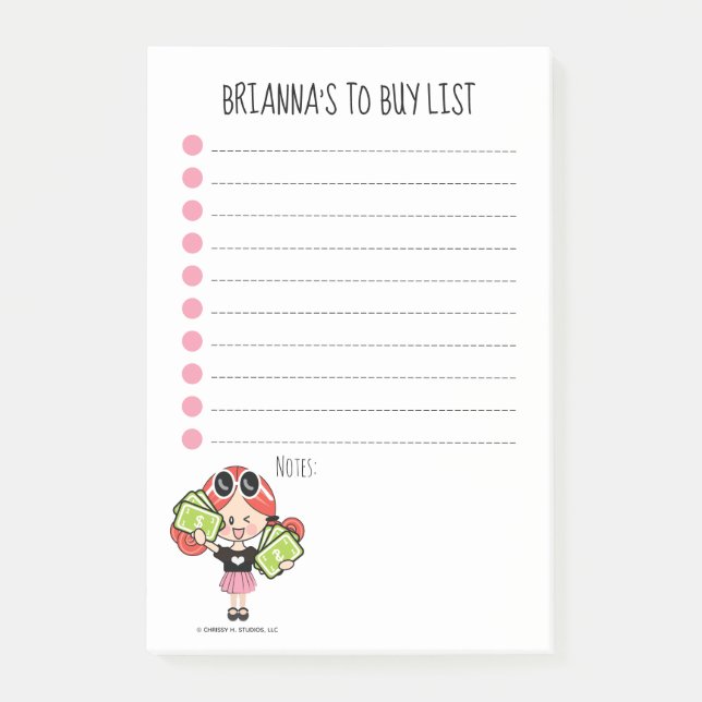 Redhead Personalised Shopping List Post-it Notes (Front)