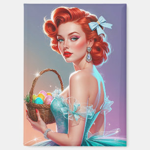Redhead Pin-Up Easter Egg Basket Magnet