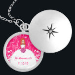 Redhead Pink Wedding Bridesmaid Locket Necklace<br><div class="desc">Redhead Bridesmaid Wedding Keepsake Wedding Keepsake Wedding Party Necklaces - to change background colour - click customise - click edit - choose last tool in drop down menu and choose from one of the colours shown or enter your rgb hex code for your custom wedding colour- to change font colour...</div>