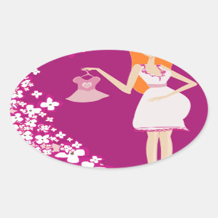 redhead pregnant woman oval sticker