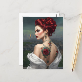 Redhead Tattooed Woman in Paris Postcard