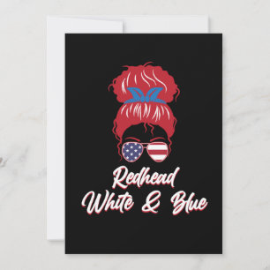 Redhead USA Flag Cute Red Hair Girls Women Graphic Thank You Card