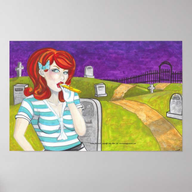 Redhead w Kazoo in Graveyard dark art poster print (Front)
