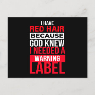 Redhead Warning Label Mc1r Red Hair Postcard