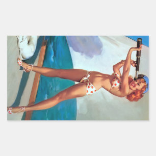 Redhead with Spyglass Pin U Rectangular Sticker