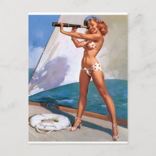 Redhead with Spyglass Pin Up Postcard
