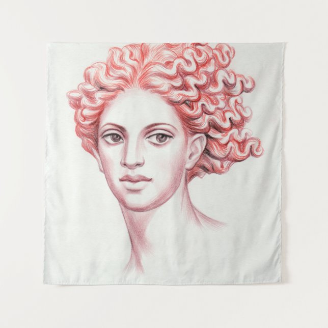 Redhead woman head stock illustration tapestry (Front)