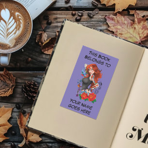 Redhead Woman Tattoos Bookplate Rectangular Sticker