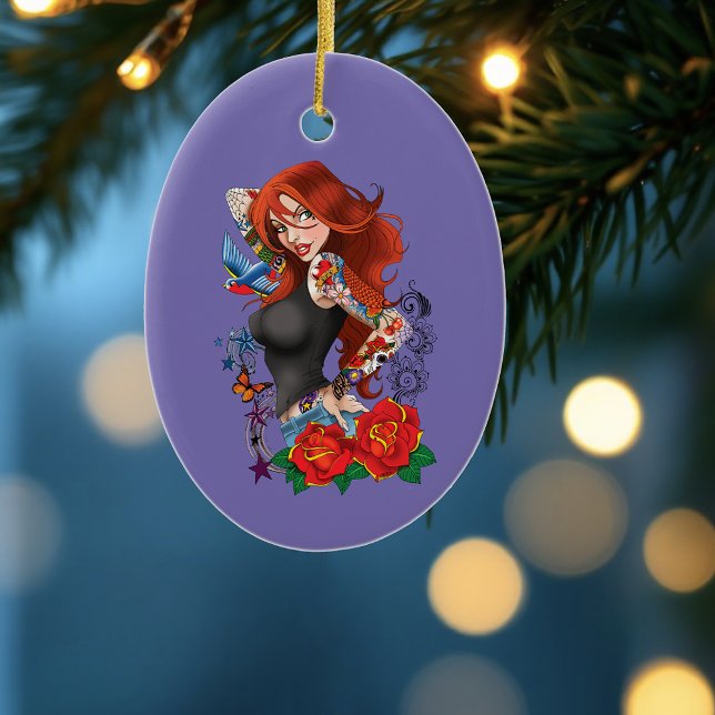 Redhead Woman Tattoos Ceramic Ornament (Creator Uploaded)