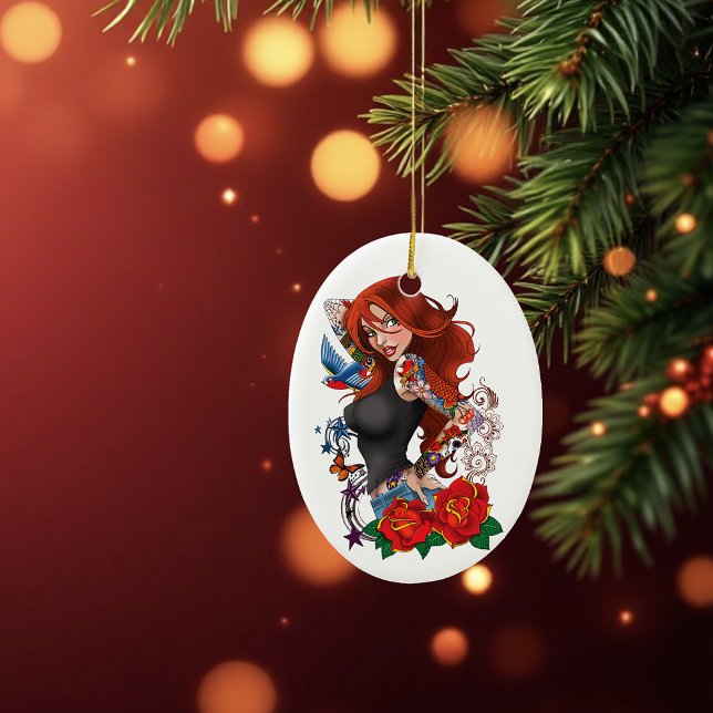 Redhead Woman Tattoos Ceramic Tree Decoration (Creator Uploaded)