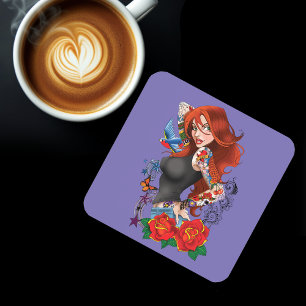 Redhead Woman Tattoos Coaster