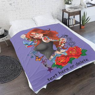 Redhead Woman Tattoos Fleece Blanket