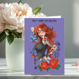 Redhead Woman Tattoos Holiday Card