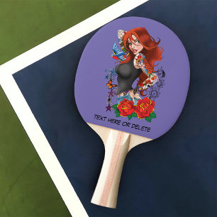 Redhead Woman Tattoos Ping Pong Paddle