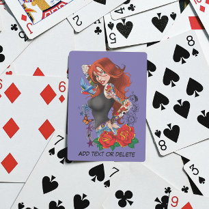 Redhead Woman Tattoos Playing Cards